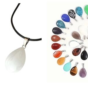 ⭐️ 5 for $25 Natural Stone Water Droplet Pendant Necklace on a Black Cord